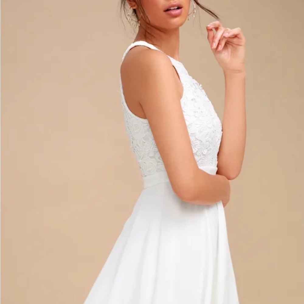 Lulus Lovers Game White Lace skater lace Dress Sz S nwot